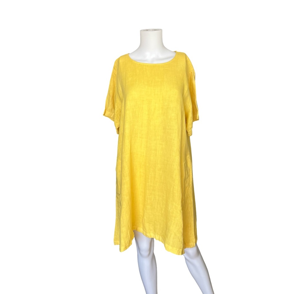 Vintage Cotton Connection Yellow Shift Dress Linen Made in USA Womens Size XL